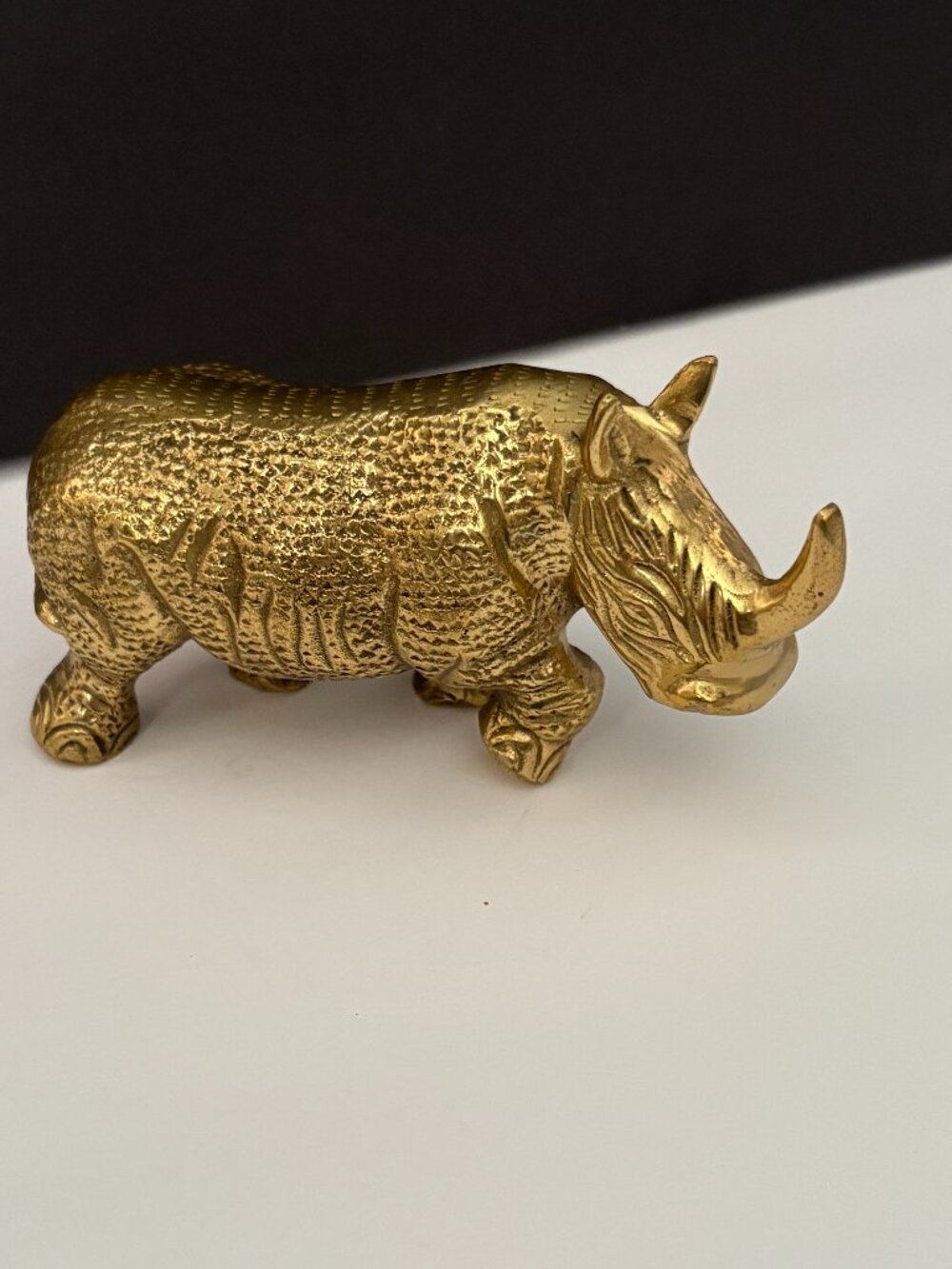 Rhinoceros Brass Hippo Shape Figurine 6"x3"